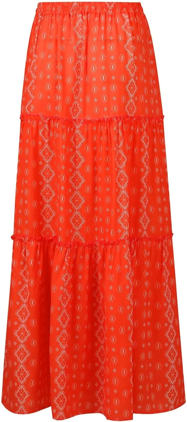 fanmpghleoo Maxi Skirt with Pocket for Women 2025 Boho Tiered Flowy Long Skirt Summer Casual Drawstring High Waisted Skirts