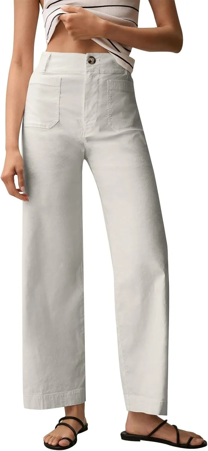 Fashion Solid Color Pants for Women Straight Leg Buttoned Baggy Lounge Cropped Trouser Fall Relaxed Fit Holiday Pants