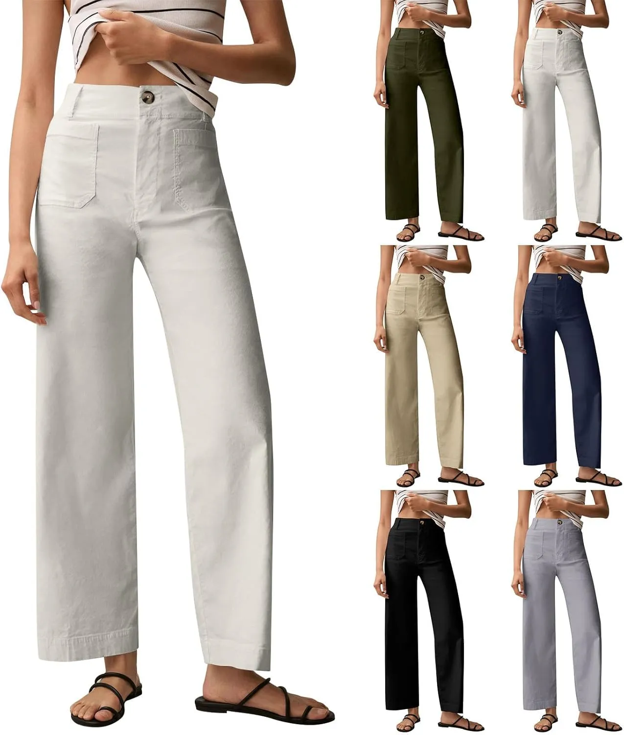 Fashion Solid Color Pants for Women Straight Leg Buttoned Baggy Lounge Cropped Trouser Fall Relaxed Fit Holiday Pants
