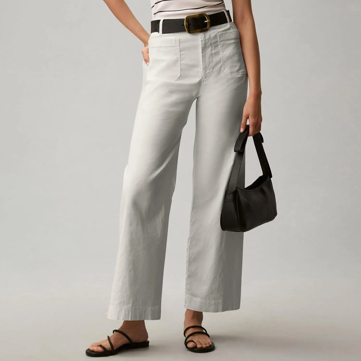 Fashion Solid Color Pants for Women Straight Leg Buttoned Baggy Lounge Cropped Trouser Fall Relaxed Fit Holiday Pants