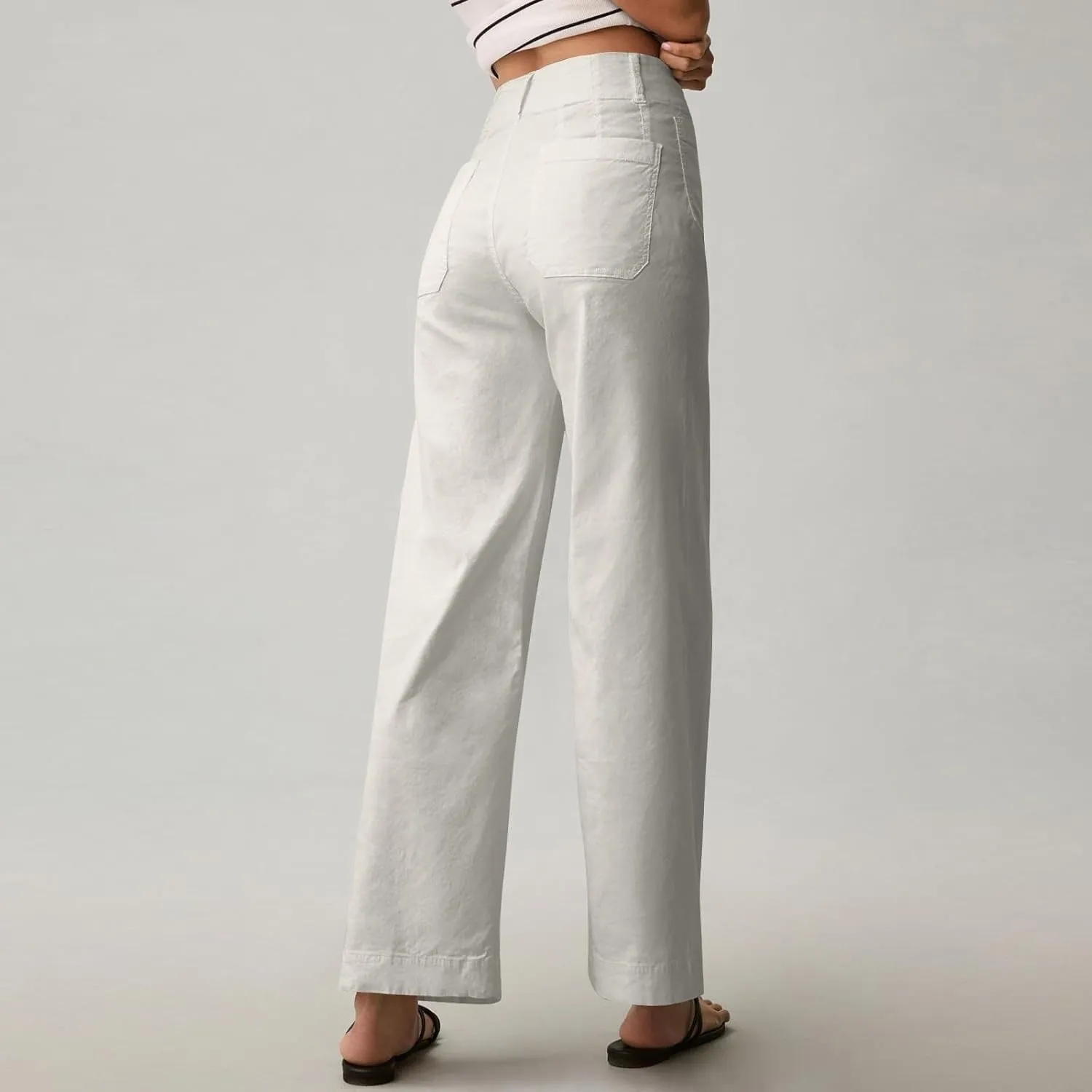 Fashion Solid Color Pants for Women Straight Leg Buttoned Baggy Lounge Cropped Trouser Fall Relaxed Fit Holiday Pants