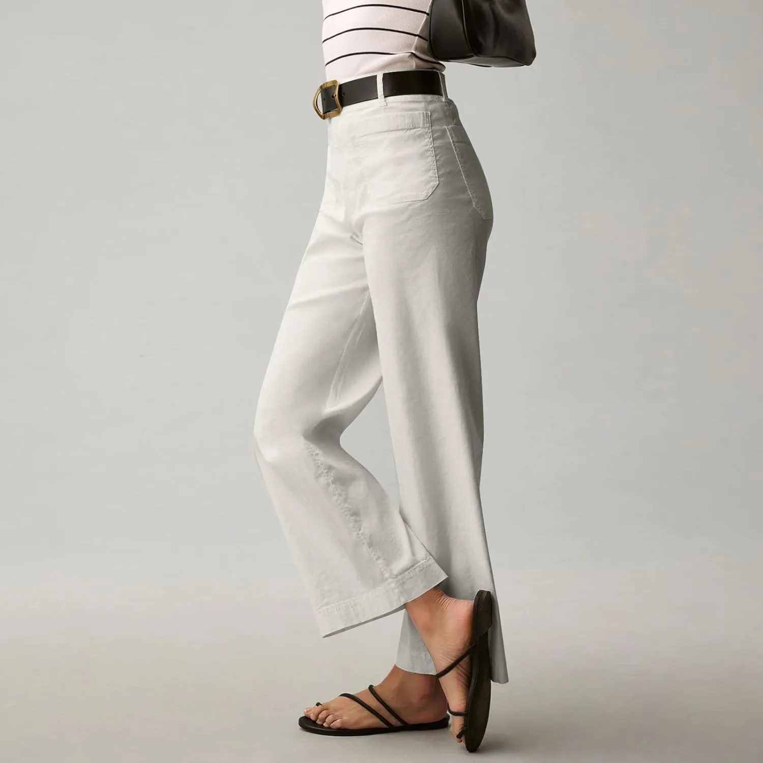 Fashion Solid Color Pants for Women Straight Leg Buttoned Baggy Lounge Cropped Trouser Fall Relaxed Fit Holiday Pants