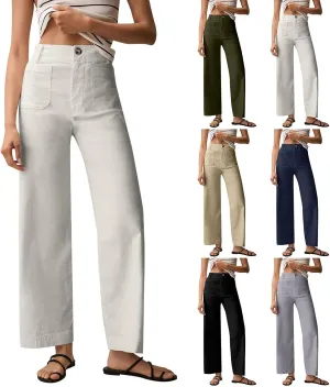 Fashion Solid Color Pants for Women Straight Leg Buttoned Baggy Lounge Cropped Trouser Fall Relaxed Fit Holiday Pants
