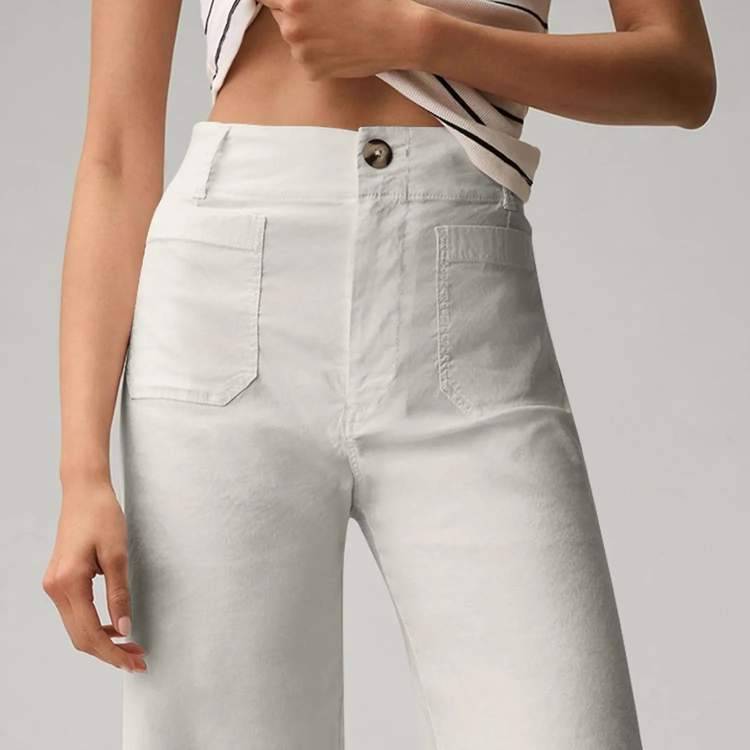 Fashion Solid Color Pants for Women Straight Leg Buttoned Baggy Lounge Cropped Trouser Fall Relaxed Fit Holiday Pants