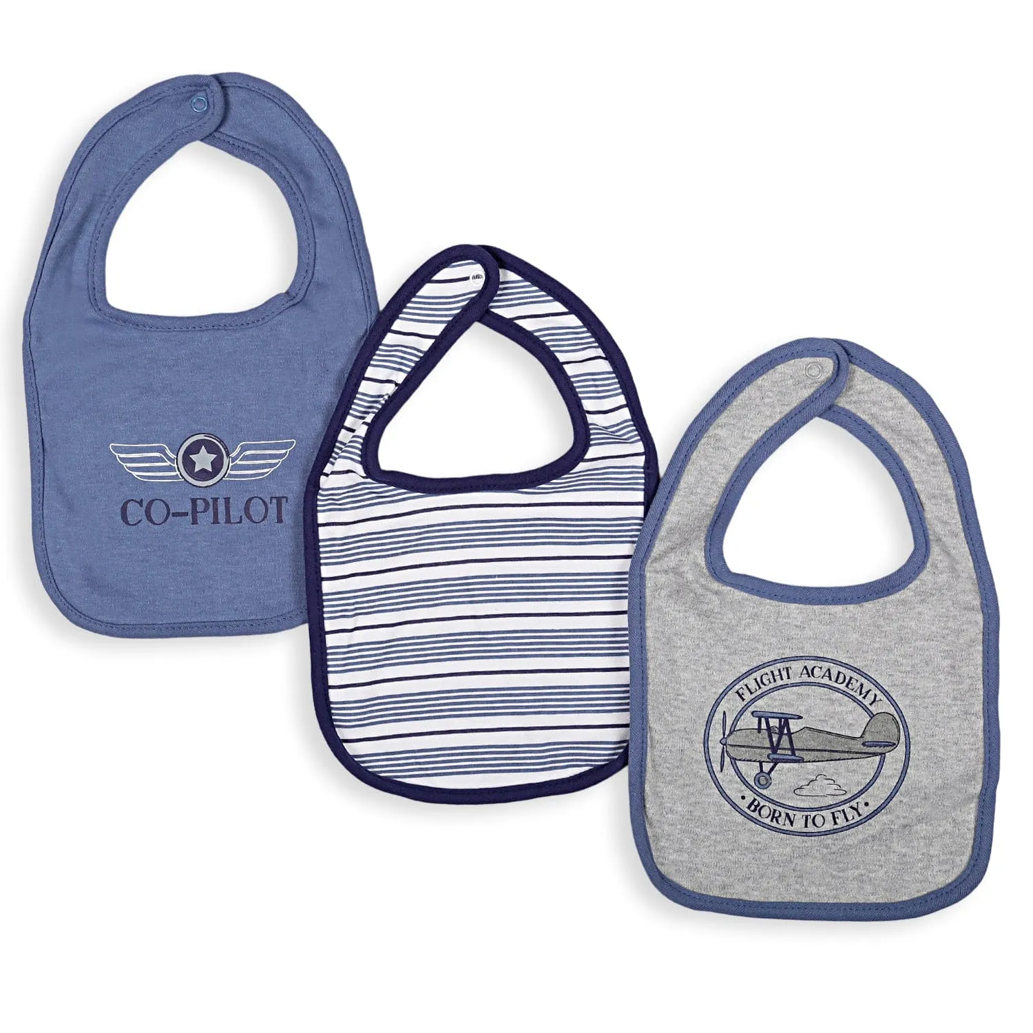 Feeding Bibs Pack Of 5 Born To Fly Co-Pilot Blue White Grey