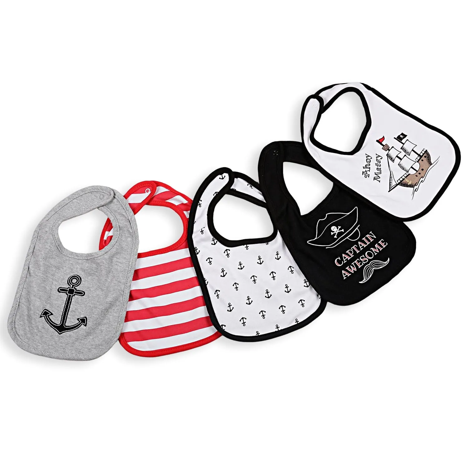 Feeding Bibs Pack Of 5 Captain Of The Ship White Black Red