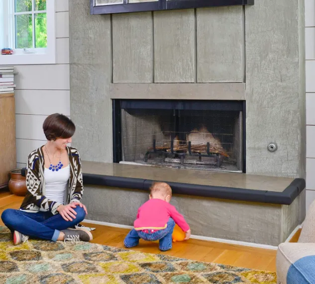 Fireplace Guard Bumpers with Two Corner Protectors, Soften Edges Hearth Pad Kit, Baby Proofing Head Protector, Grey/Beige