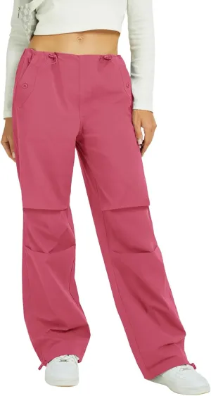 FireSwan Women's Parachute Pants Baggy Cargo Pants Wide Leg Y2K Pants with 4 Pockets Outdoor Travel Casual Hiking