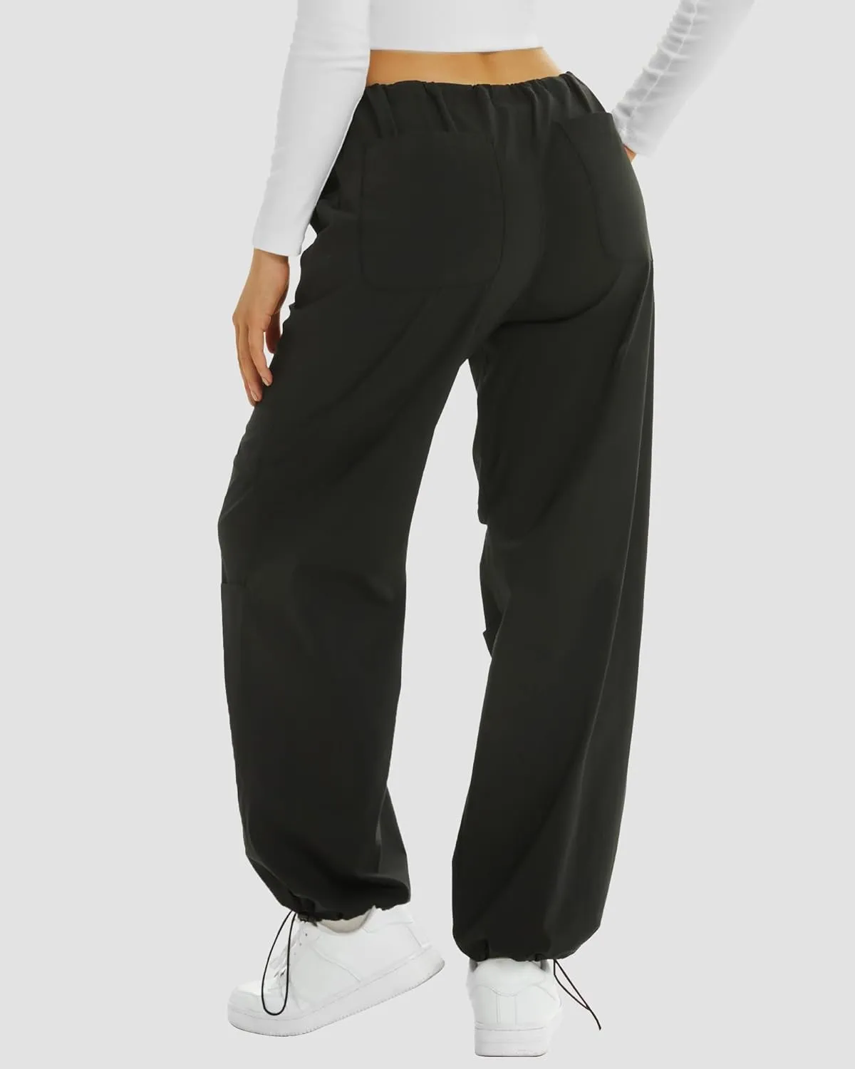 FireSwan Women's Parachute Pants Baggy Cargo Pants Wide Leg Y2K Pants with 4 Pockets Outdoor Travel Casual Hiking