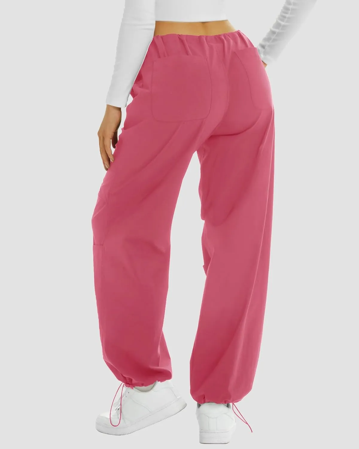 FireSwan Women's Parachute Pants Baggy Cargo Pants Wide Leg Y2K Pants with 4 Pockets Outdoor Travel Casual Hiking