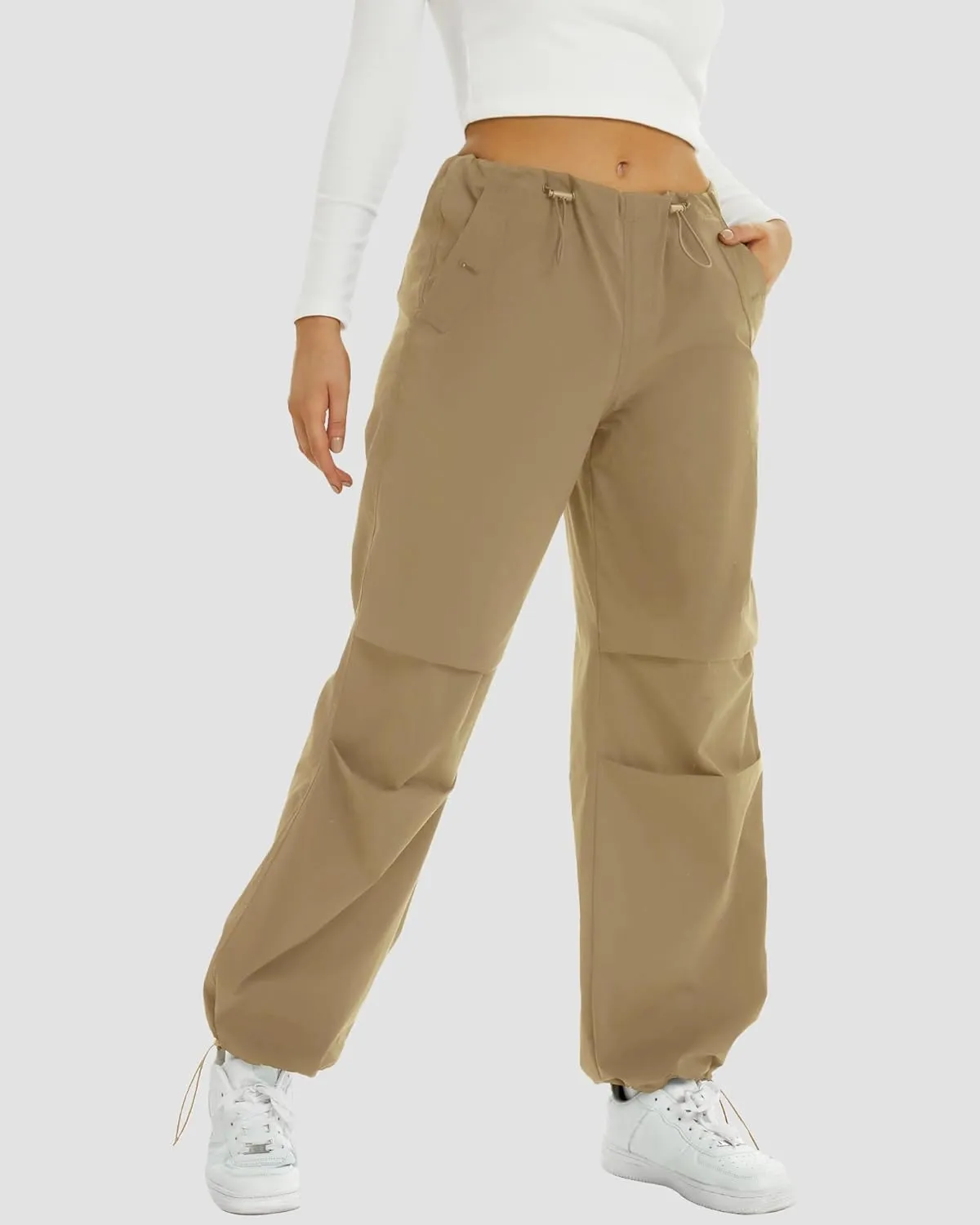 FireSwan Women's Parachute Pants Baggy Cargo Pants Wide Leg Y2K Pants with 4 Pockets Outdoor Travel Casual Hiking