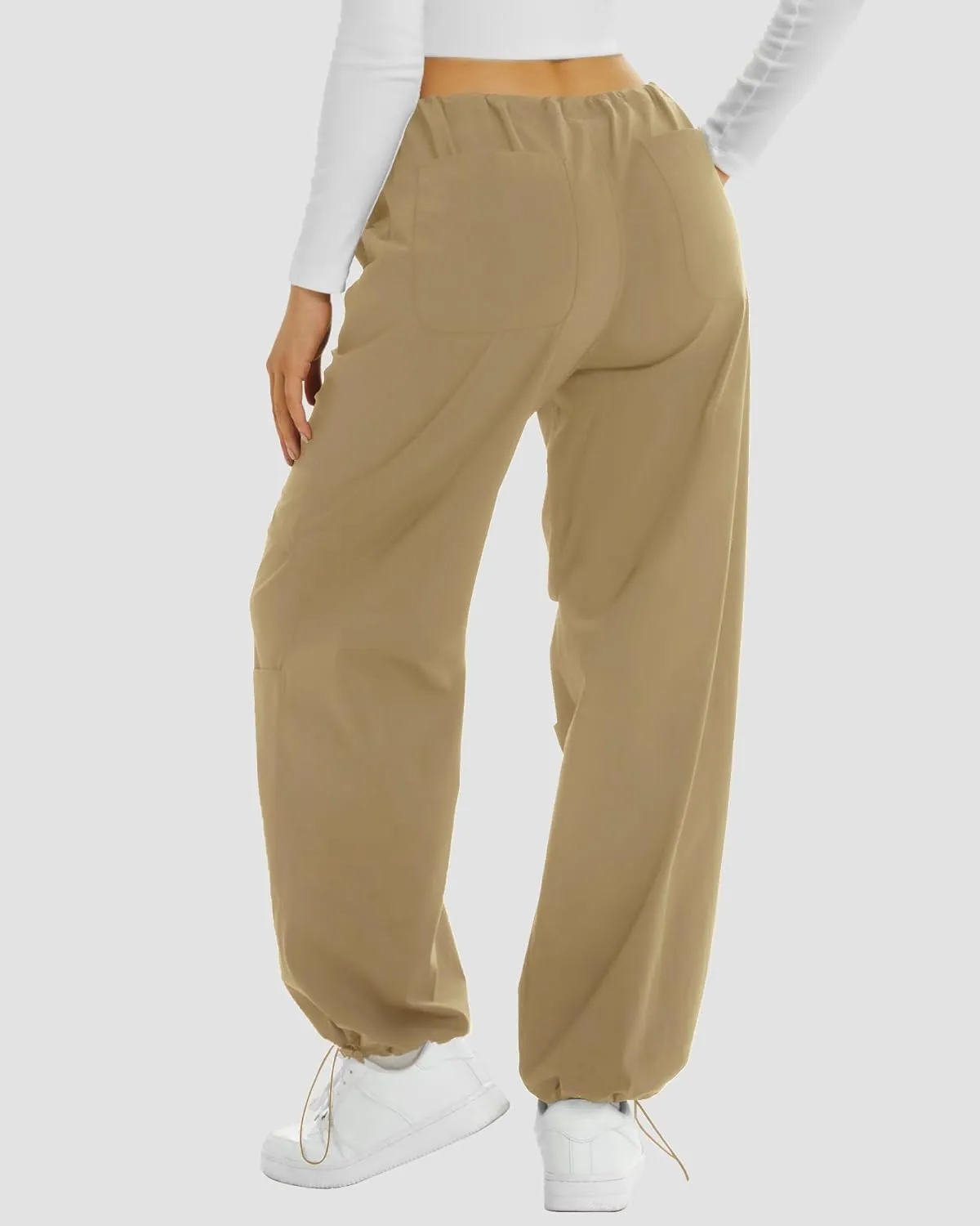 FireSwan Women's Parachute Pants Baggy Cargo Pants Wide Leg Y2K Pants with 4 Pockets Outdoor Travel Casual Hiking