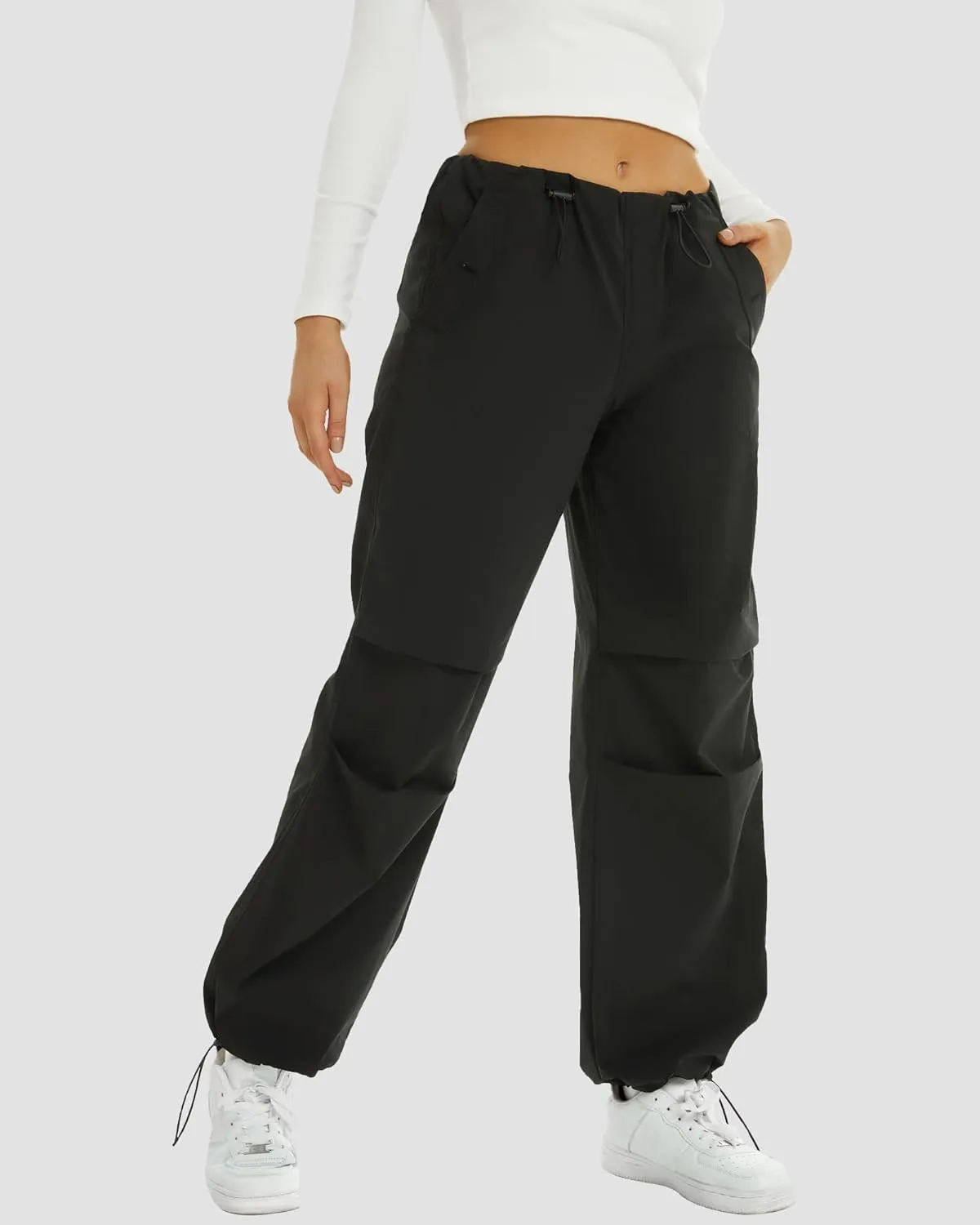 FireSwan Women's Parachute Pants Baggy Cargo Pants Wide Leg Y2K Pants with 4 Pockets Outdoor Travel Casual Hiking