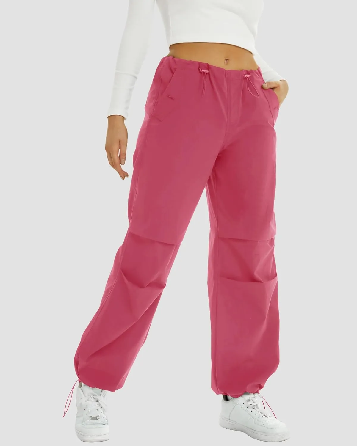 FireSwan Women's Parachute Pants Baggy Cargo Pants Wide Leg Y2K Pants with 4 Pockets Outdoor Travel Casual Hiking