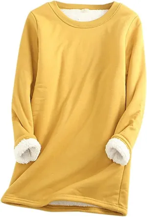 Fleece Lined Sweatshirts for Women Crewneck Warm Sherpa Sweatshirt Pullover 2024 Winter Thermal Underwear Loungewear