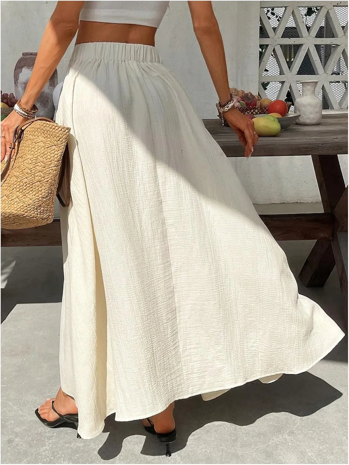Floerns Women's High Waisted Tie Front Flowy Skirt Vacation Casual Maxi Skirts