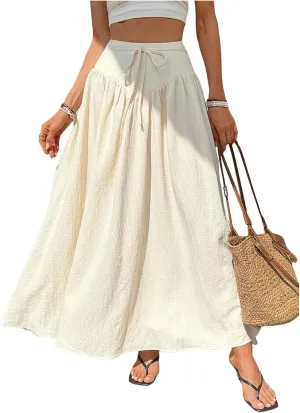 Floerns Women's High Waisted Tie Front Flowy Skirt Vacation Casual Maxi Skirts