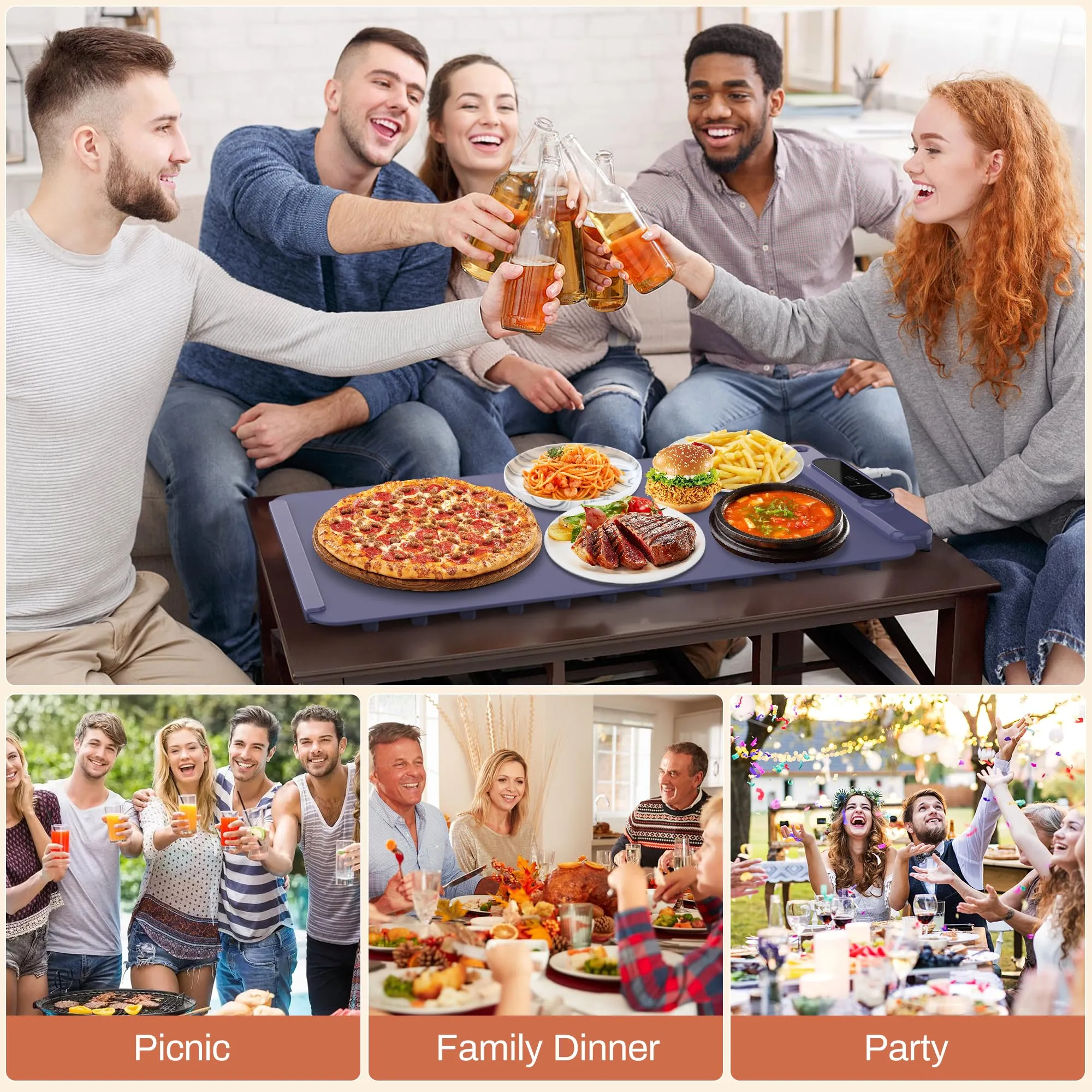 Food Warming Mat with 3 Temperature Settings