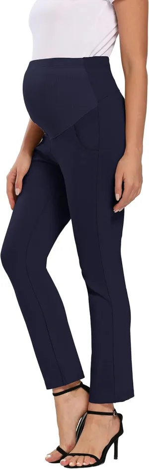 Foucome Women's Maternity Pants for Work Over The Belly Bootcut Dress Pants Stretch Pregnancy Trousers