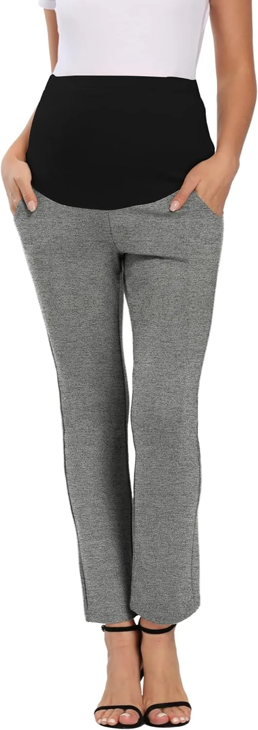 Foucome Women's Maternity Pants for Work Over The Belly Bootcut Dress Pants Stretch Pregnancy Trousers
