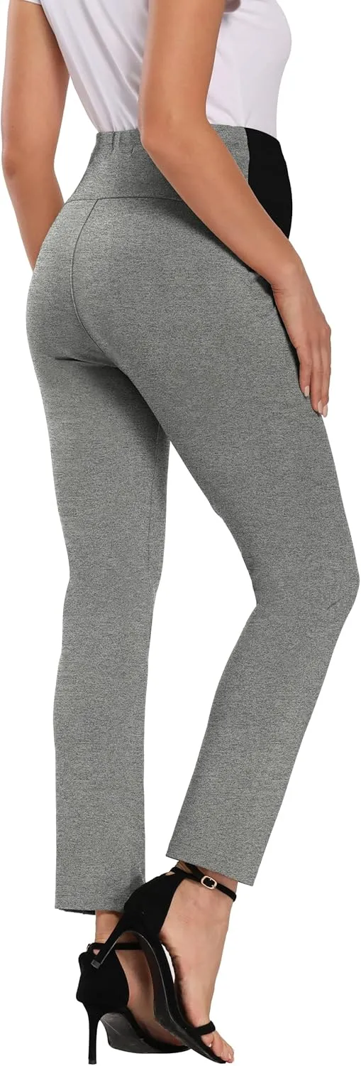 Foucome Women's Maternity Pants for Work Over The Belly Bootcut Dress Pants Stretch Pregnancy Trousers