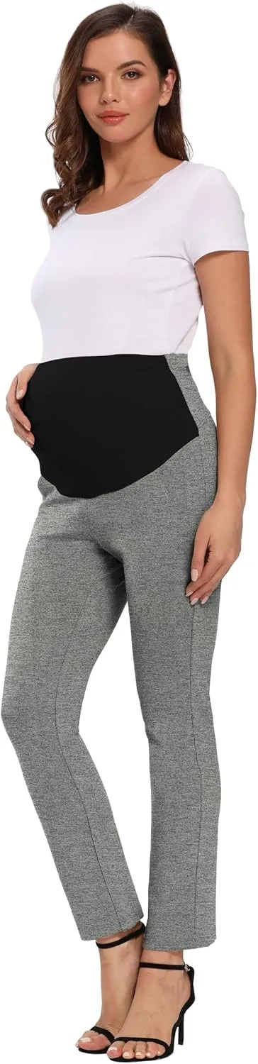 Foucome Women's Maternity Pants for Work Over The Belly Bootcut Dress Pants Stretch Pregnancy Trousers