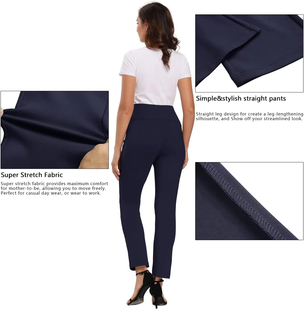 Foucome Women's Maternity Pants for Work Over The Belly Bootcut Dress Pants Stretch Pregnancy Trousers