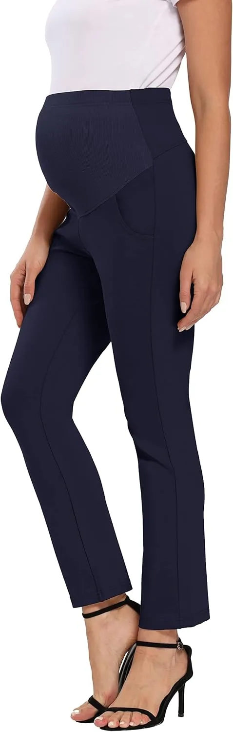 Foucome Women's Maternity Pants for Work Over The Belly Bootcut Dress Pants Stretch Pregnancy Trousers