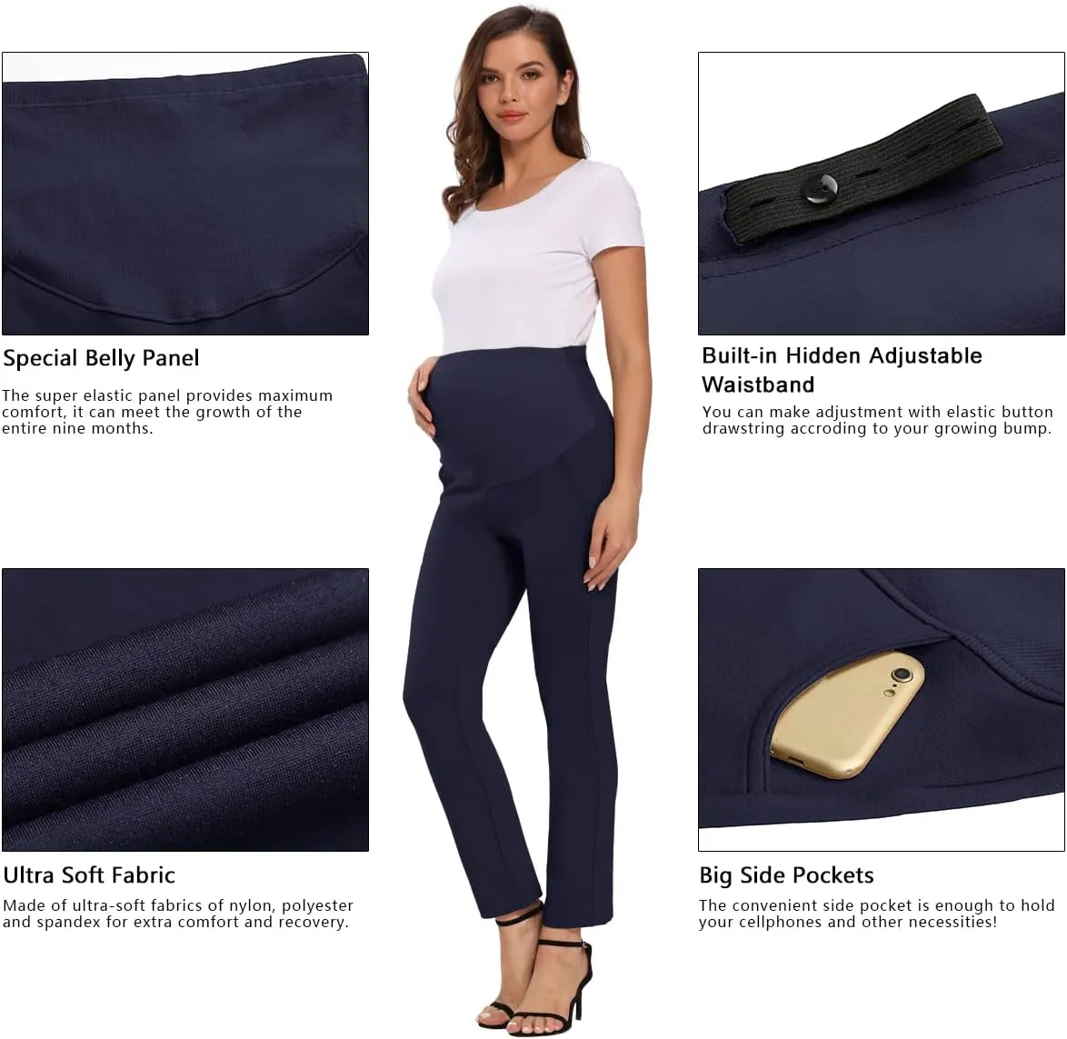 Foucome Women's Maternity Pants for Work Over The Belly Bootcut Dress Pants Stretch Pregnancy Trousers