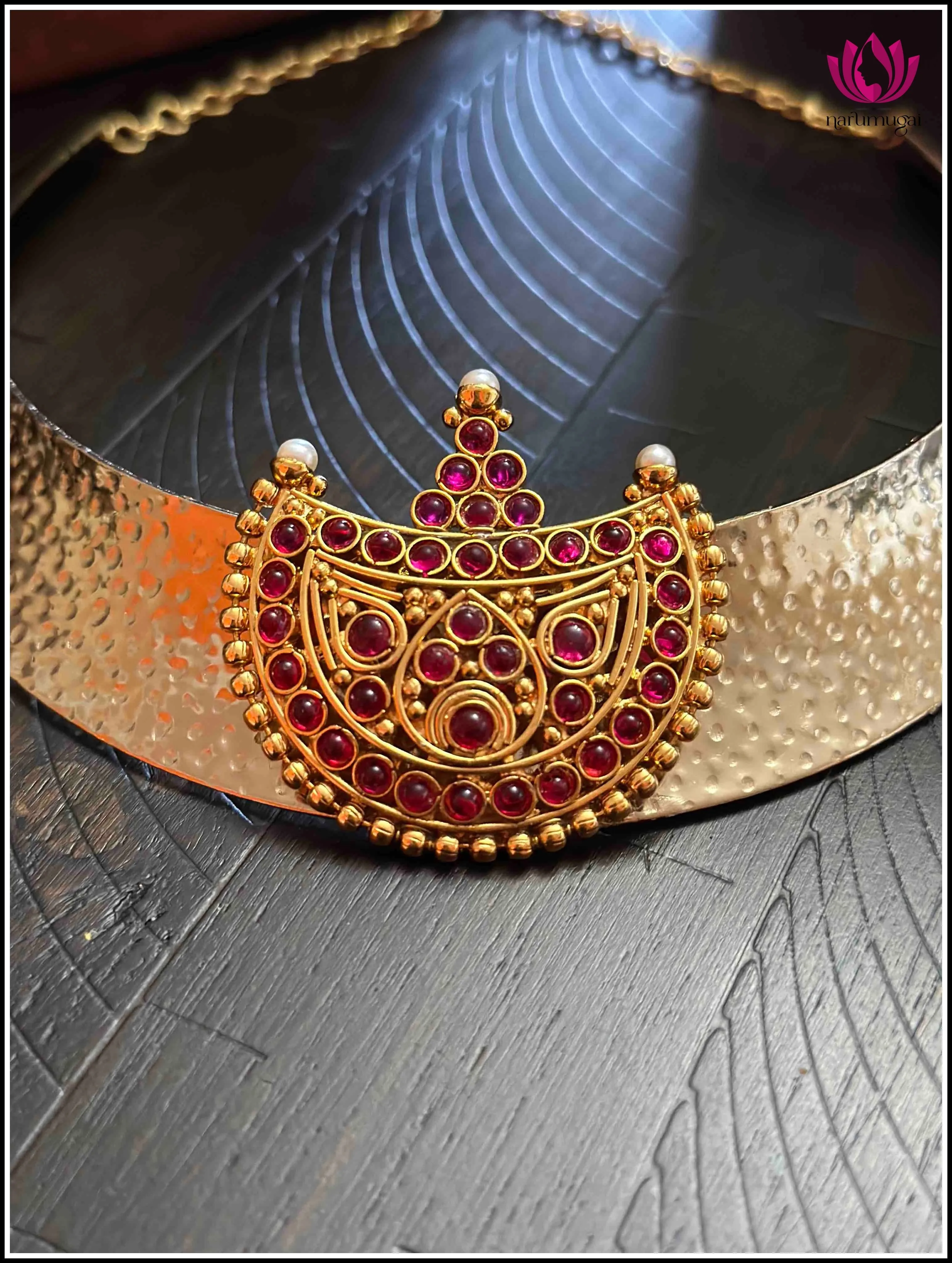 Fusion Neckpiece with Red stone temple pendant on a trendy Metal base