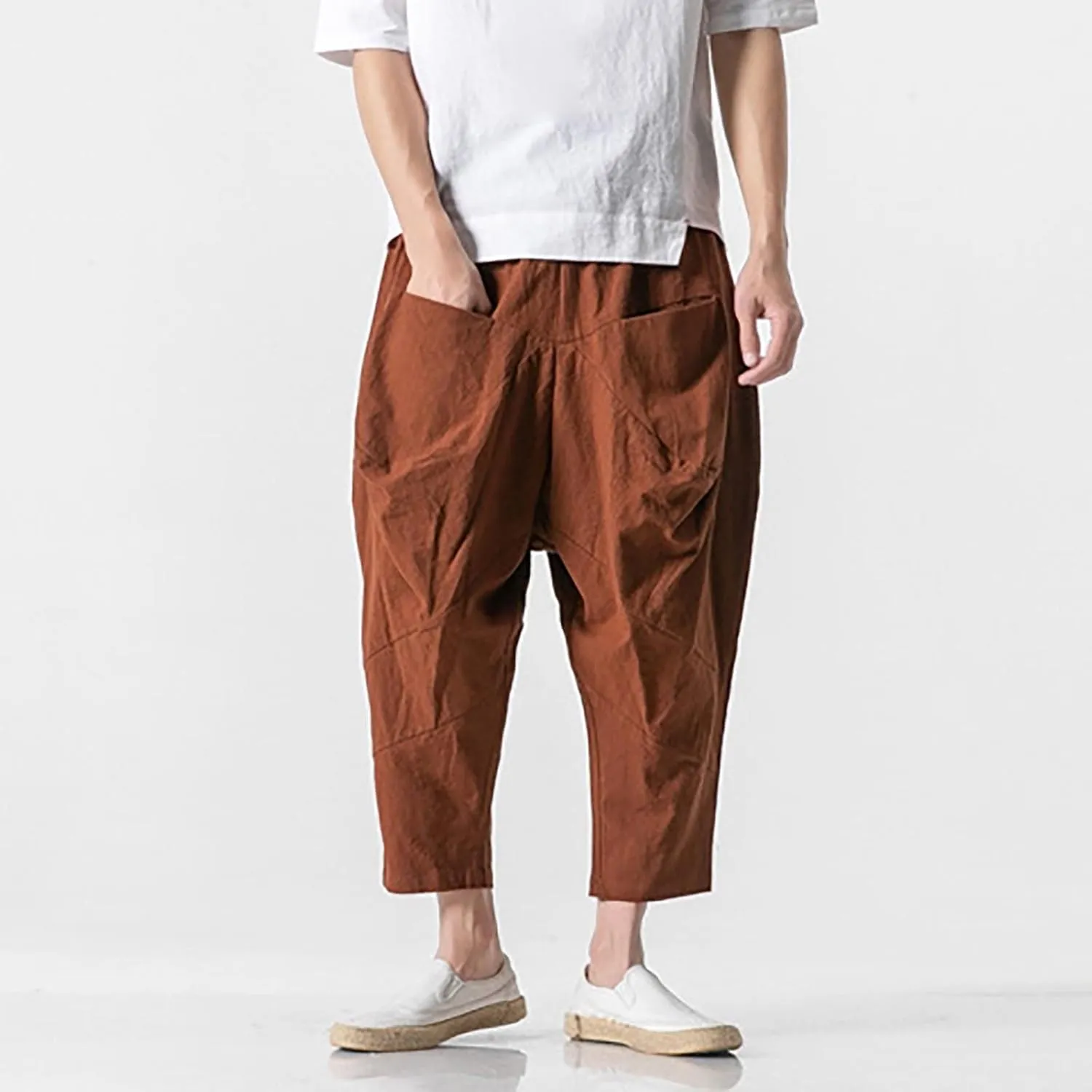 FZVYD Trousers for Men Mens Casual Elastic Drawstring Cargo Pants Lightweight Relaxed Fit Cotton Workout Sweatpants 2023