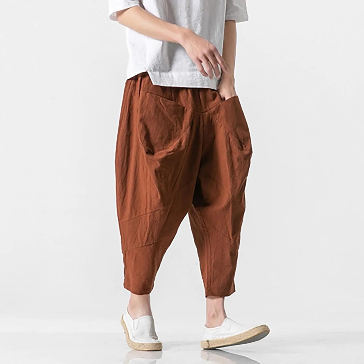 FZVYD Trousers for Men Mens Casual Elastic Drawstring Cargo Pants Lightweight Relaxed Fit Cotton Workout Sweatpants 2023