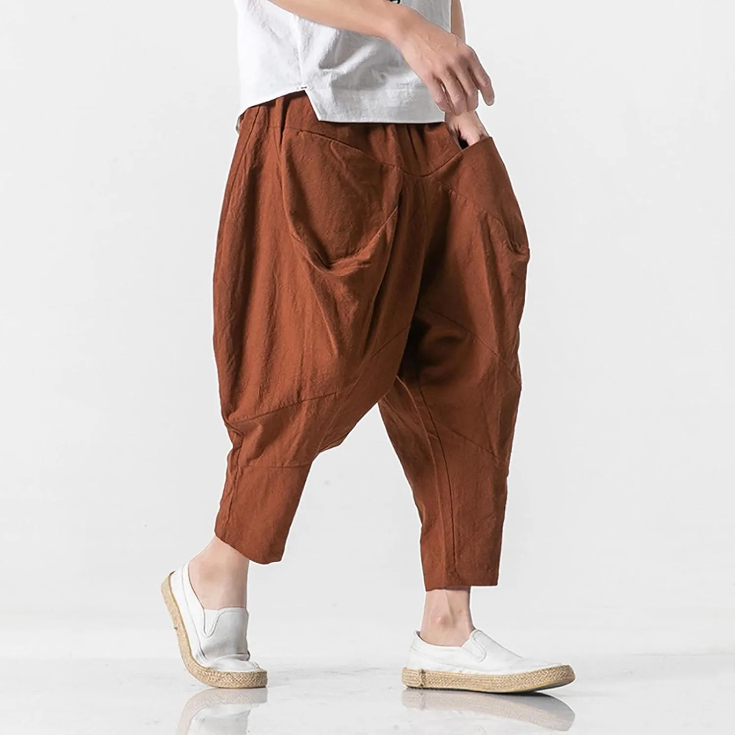 FZVYD Trousers for Men Mens Casual Elastic Drawstring Cargo Pants Lightweight Relaxed Fit Cotton Workout Sweatpants 2023