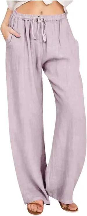 Gauze Pants for Women Casual Summer Casual Summer Wide Leg Boho Beach Pants Relaxed Loose Fit Elastic Lightweight Trousers