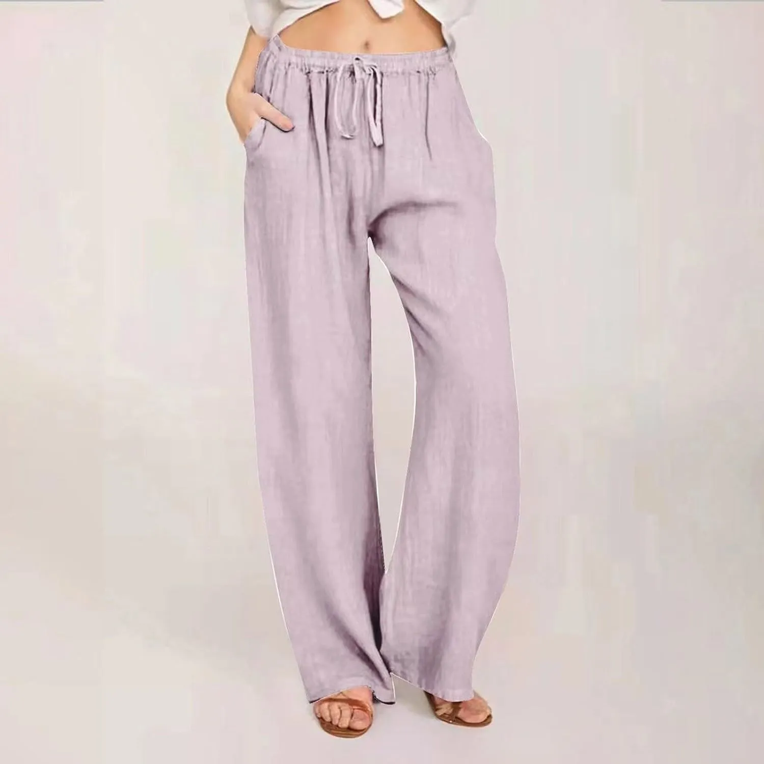 Gauze Pants for Women Casual Summer Casual Summer Wide Leg Boho Beach Pants Relaxed Loose Fit Elastic Lightweight Trousers