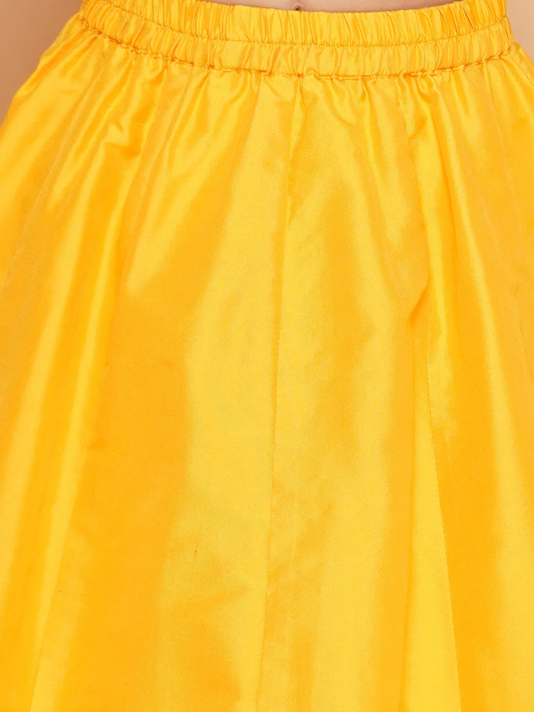 Girls Yellow Floral Print Top & Shrug With Ready to wear Skirts