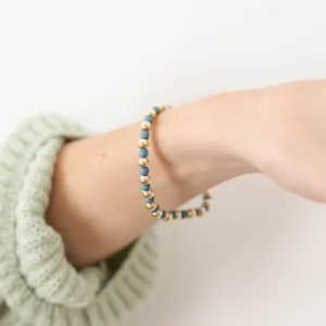 Gold Ball   Mini Bead Bracelet: Navy
