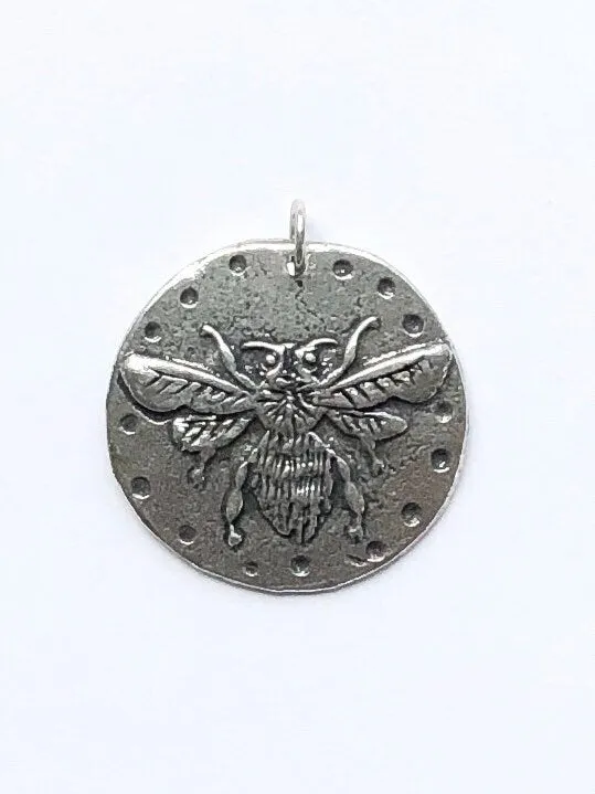 Gold Bee Coin Charm, Bumblebee, Queen Bee, Gold Charm, Honeybee, Coin Jewelry, Bee Jewelry, Bee Necklace, Bee Pendant, Large Bee Coin