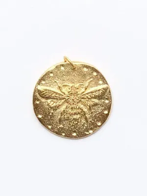 Gold Bee Coin Charm, Bumblebee, Queen Bee, Gold Charm, Honeybee, Coin Jewelry, Bee Jewelry, Bee Necklace, Bee Pendant, Large Bee Coin