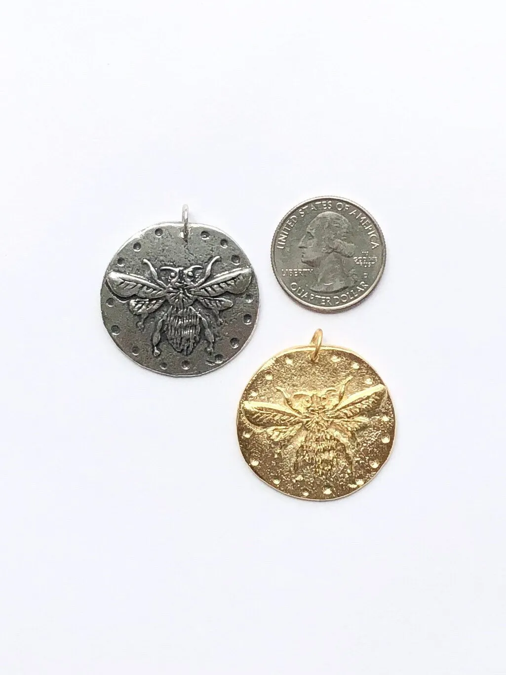 Gold Bee Coin Charm, Bumblebee, Queen Bee, Gold Charm, Honeybee, Coin Jewelry, Bee Jewelry, Bee Necklace, Bee Pendant, Large Bee Coin