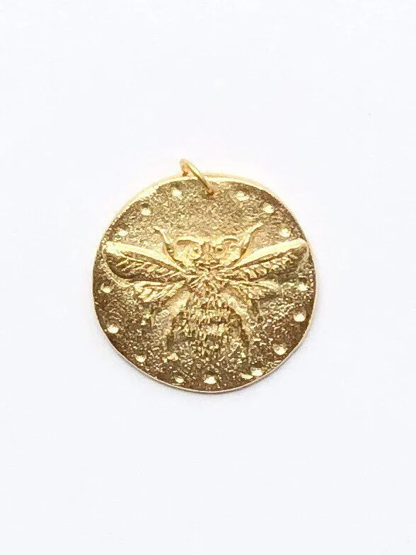 Gold Bee Coin Charm, Bumblebee, Queen Bee, Gold Charm, Honeybee, Coin Jewelry, Bee Jewelry, Bee Necklace, Bee Pendant, Large Bee Coin