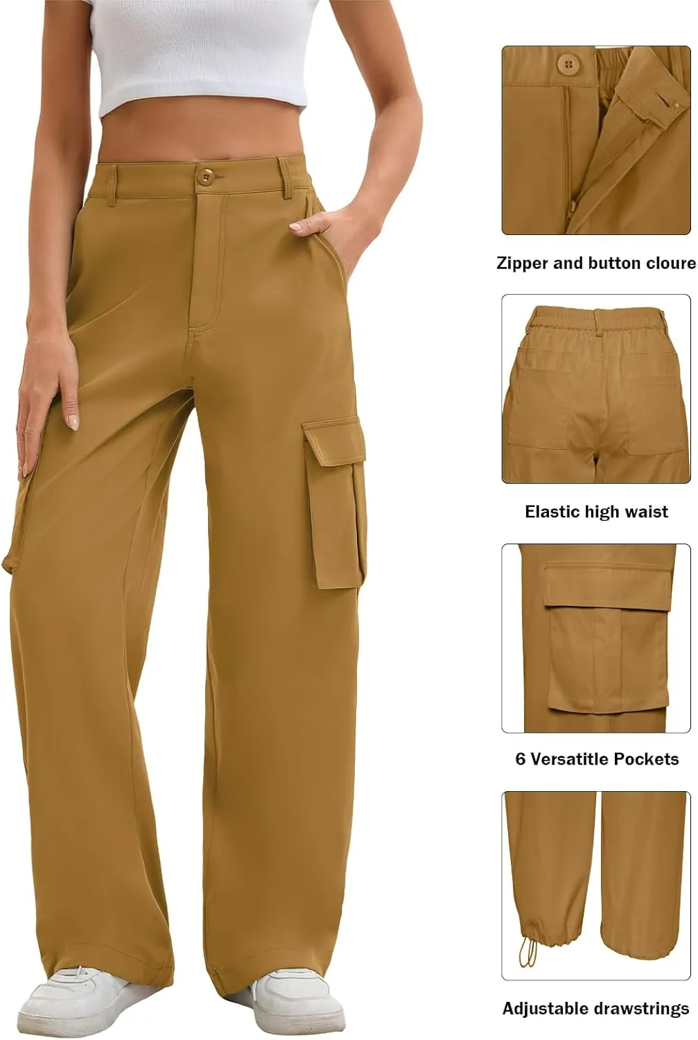 Gracyoga Cargo Pants for Women High Waisted Wide Leg Casual Pants Y2k Streetwear Trousers with 6 Pockets