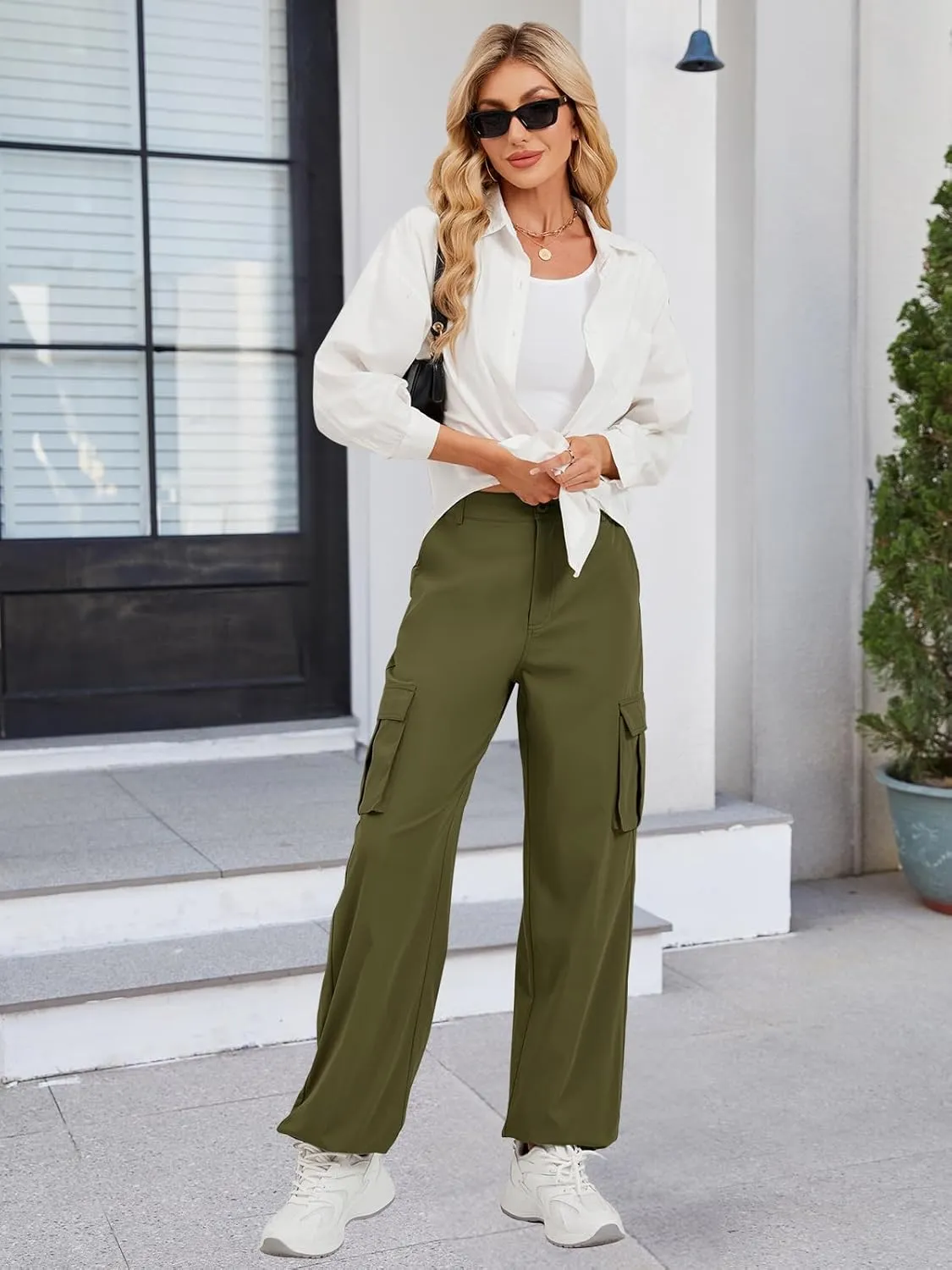 Gracyoga Cargo Pants for Women High Waisted Wide Leg Casual Pants Y2k Streetwear Trousers with 6 Pockets