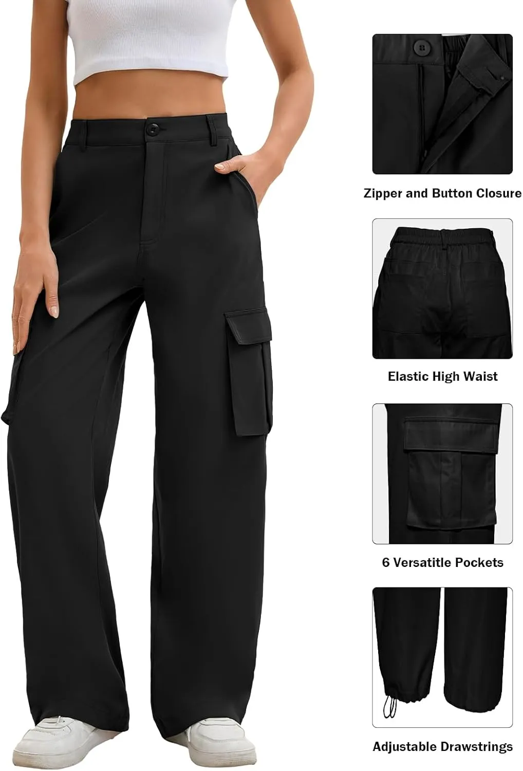 Gracyoga Cargo Pants for Women High Waisted Wide Leg Casual Pants Y2k Streetwear Trousers with 6 Pockets