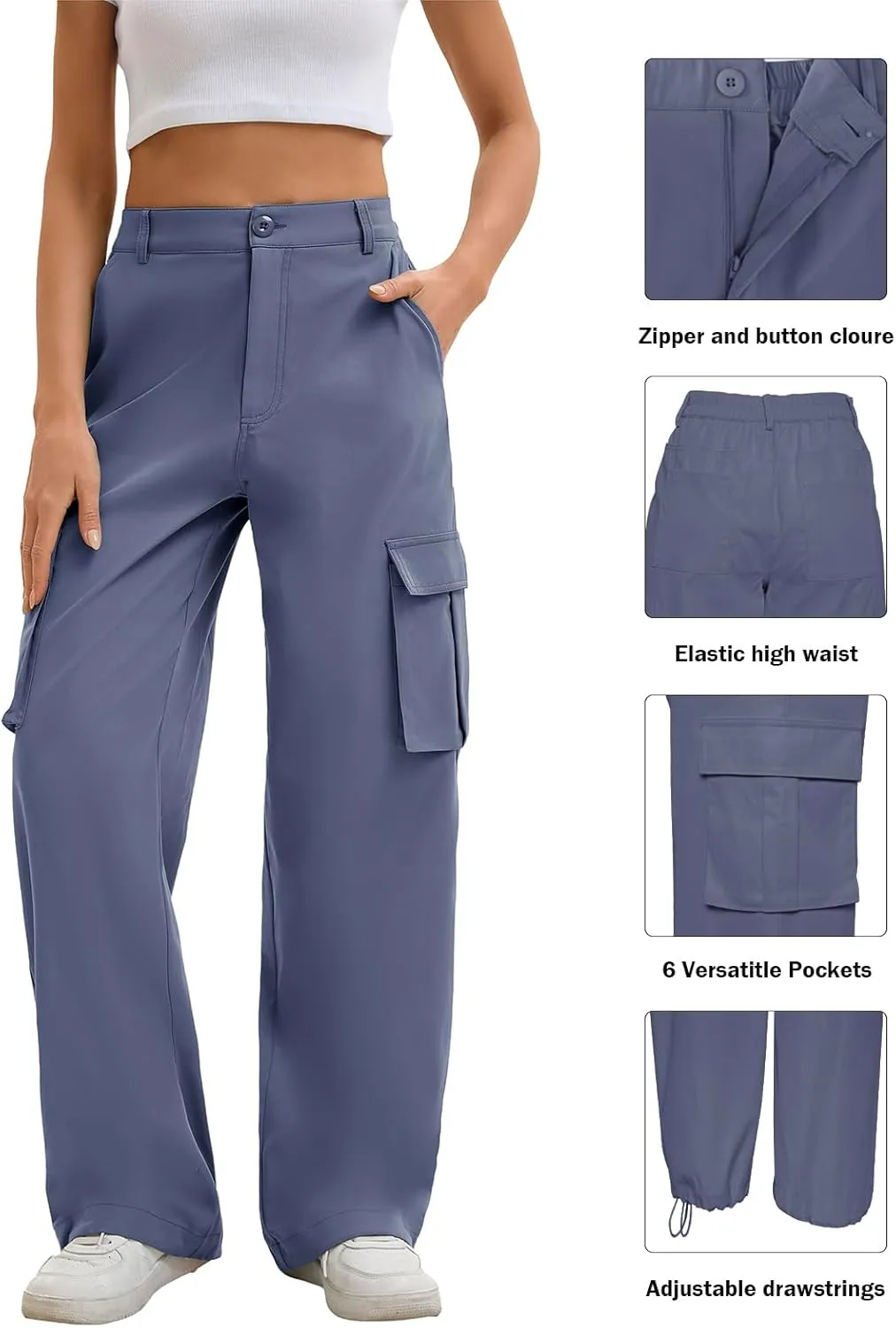 Gracyoga Cargo Pants for Women High Waisted Wide Leg Casual Pants Y2k Streetwear Trousers with 6 Pockets