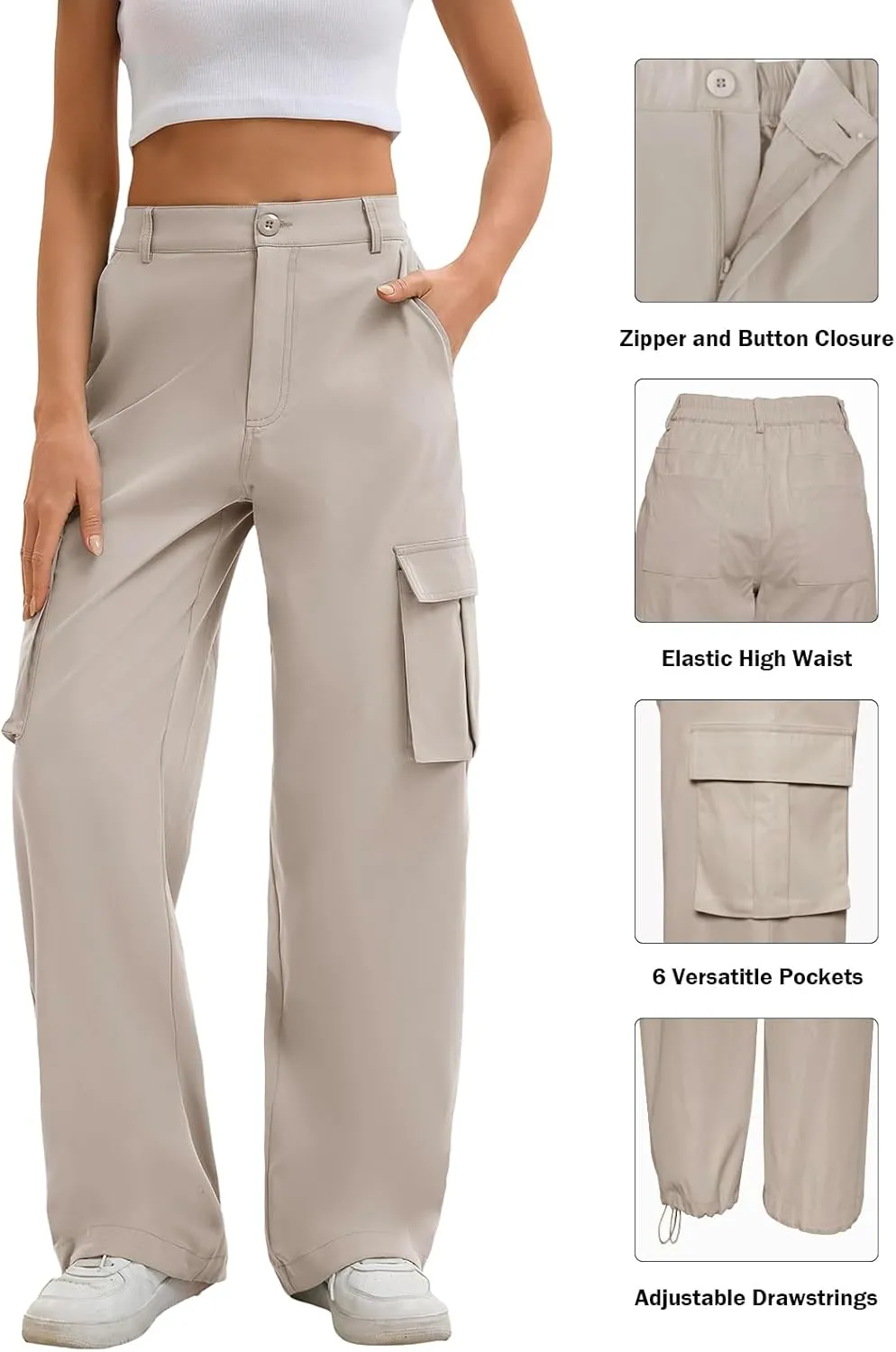 Gracyoga Cargo Pants for Women High Waisted Wide Leg Casual Pants Y2k Streetwear Trousers with 6 Pockets