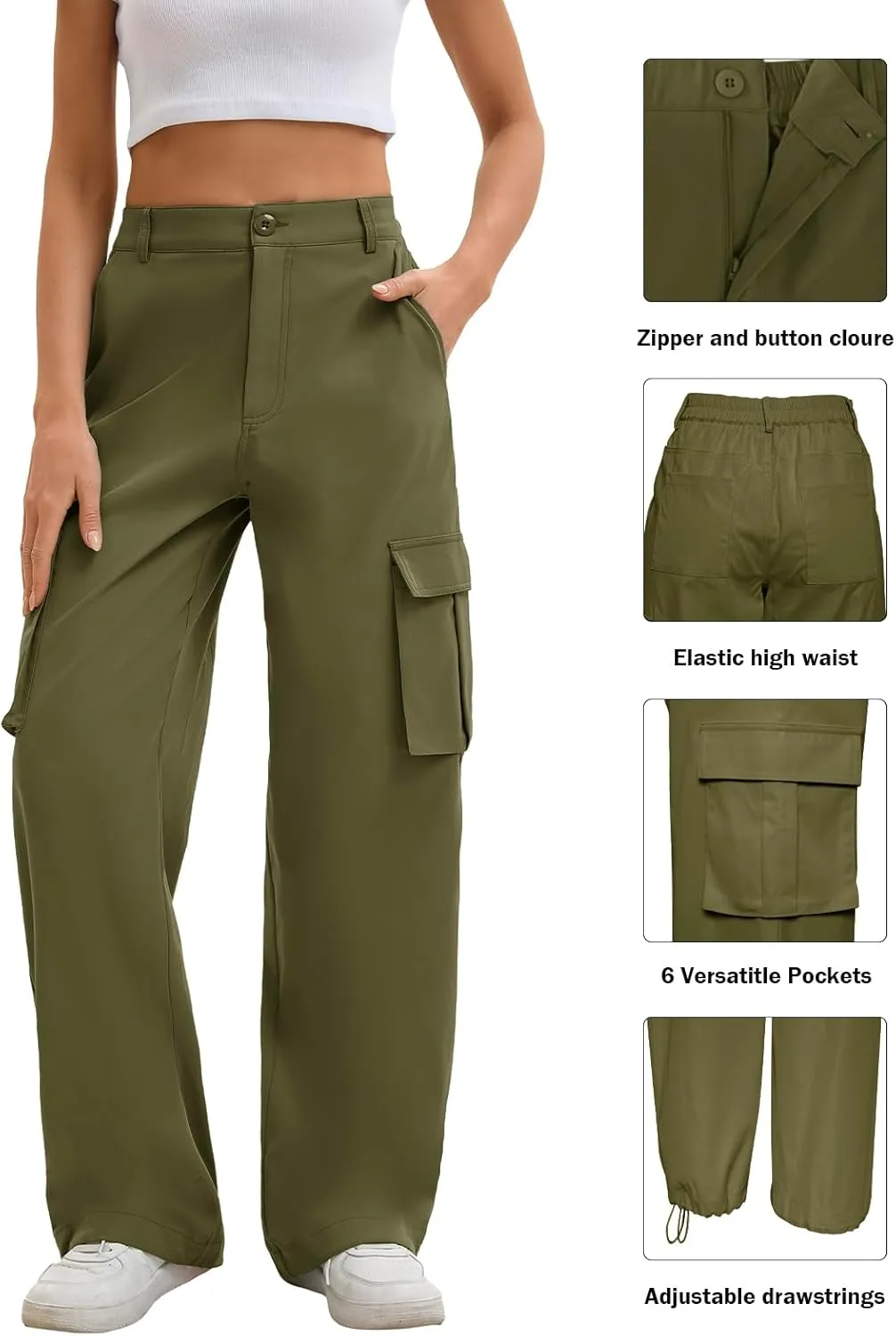 Gracyoga Cargo Pants for Women High Waisted Wide Leg Casual Pants Y2k Streetwear Trousers with 6 Pockets