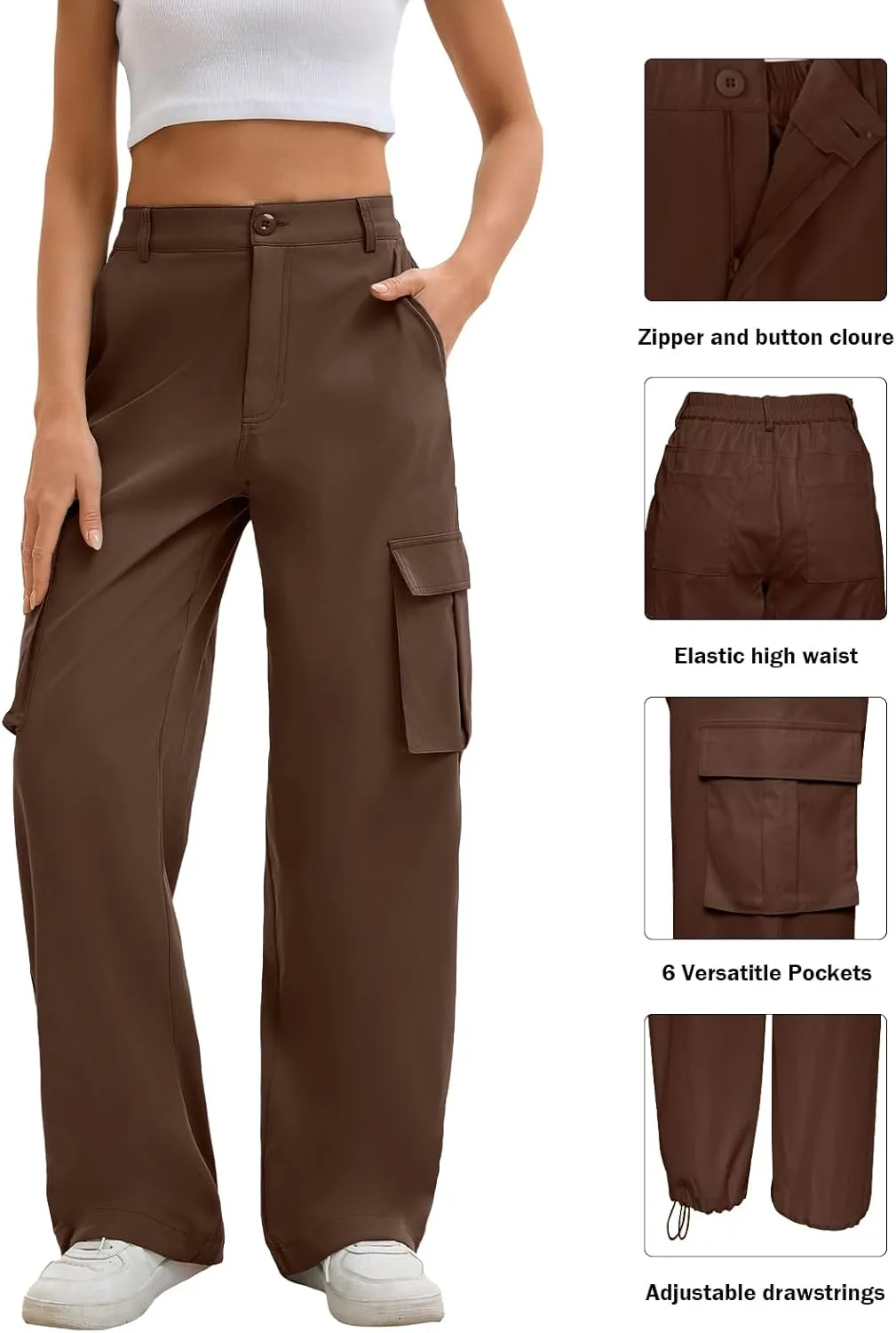 Gracyoga Cargo Pants for Women High Waisted Wide Leg Casual Pants Y2k Streetwear Trousers with 6 Pockets