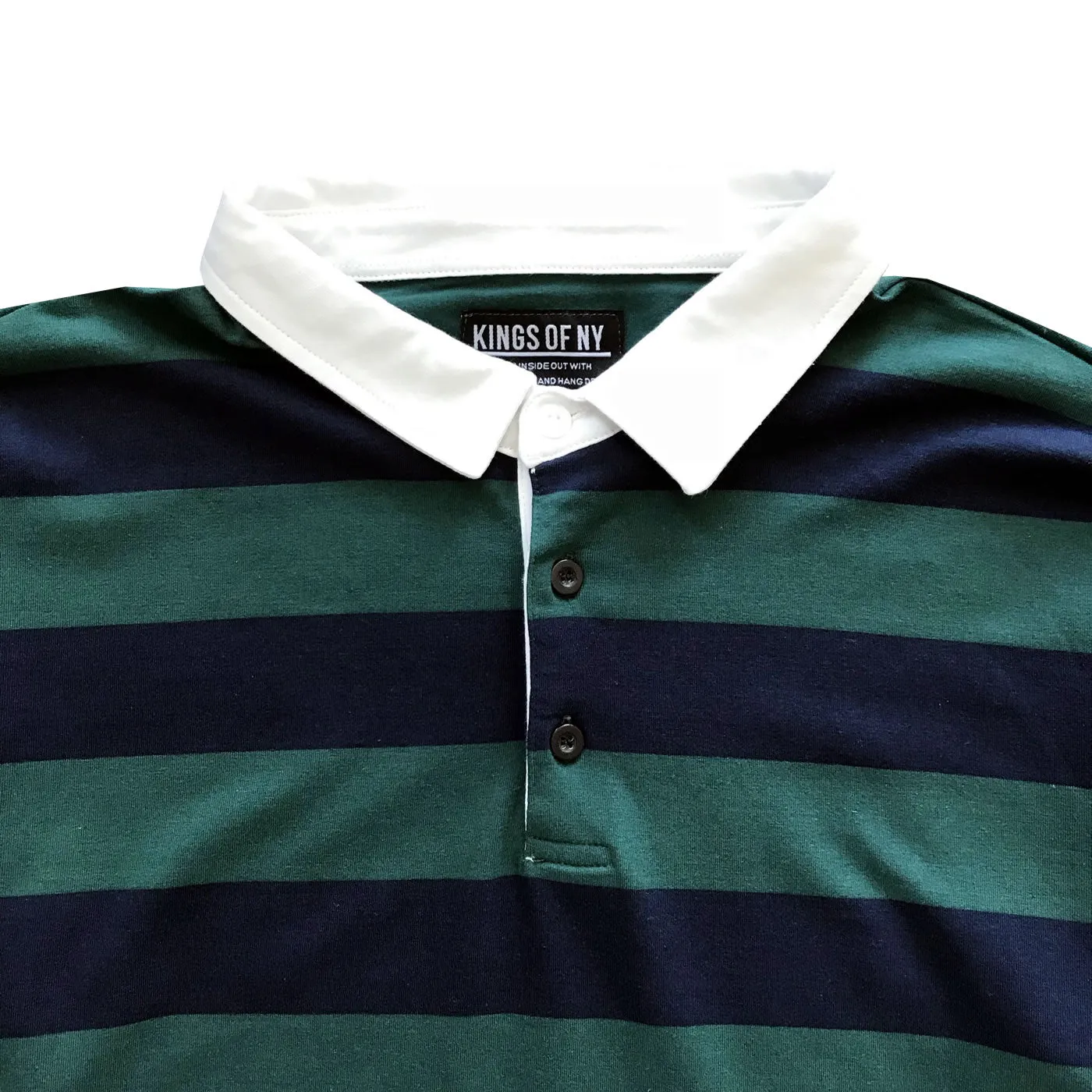 Green and Navy Blue Striped Mens Rugby Shirt