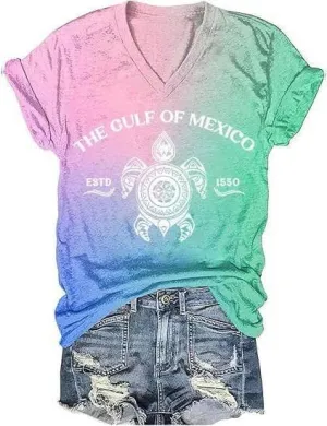 Gulf of Mexico Tshirt Oversized Est.1550 T Shirts Gulf of Mexico Blouses Tee Shirt Casual Print Vintage Short Sleeve Uni